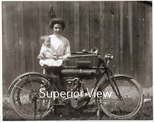 Vintage Motorcycle The Flying Merkel Mother Baby Made  From Glass Negative SHARP picture
