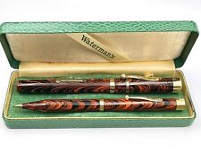 NICE VINTAGE c1925 WATERMAN'S IDEAL #55 HR RED RIPPLE FOUNTAIN PEN & PENCIL SET picture