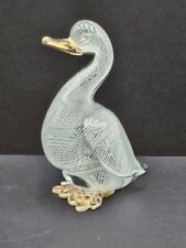 Vintage Moretti Murano Filigrana Glass Duck Figurine Gold Flecks In Feet 5.5