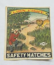 Vintage Antique Match Box Matchbox Label Ephemera Indian Advertising Lion Fight picture