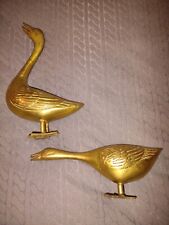Solid Brass Geese Mcm Vtg Shelf Sitters Duck Swan Birds Footed Man Cave Wildlife picture