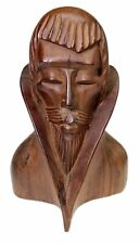 8.5” Don Quixote Head Bust Man Meditate Chivalry Carved Wood Figurine picture