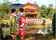 Japanese Kyoto Maiko Apprentice Geisha Kimono Obi Sash Clogs Parasol Temple Pond picture
