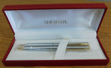 Pair Of Vintage Sheaffer Pen And Pencil Set Silver With Gold Trim W/ Case picture