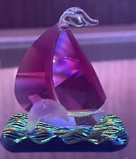 Iris Arc Pink Swarovski Crystal Sailboat With Leaping Dolphin Figurine ~Rare picture