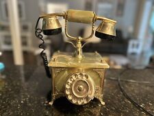 Vintage Onyx Rotary Telephone Vintage Made In Italy Brass Accents Jade Colored picture