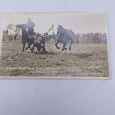 ANTIQUE REAL PHOTO POSTCARD COWBOY WESTERN RODEO LEANORD MURRAY BULLDOGGING picture