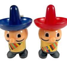 Vintage Plastic Dos Amigos Two Men Twins Sombrero Hats Salt and Pepper Shakers picture