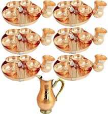 Set of 6 Indian Dinnerware Copper Hammered Dinner Service Set Thali Plate Jug picture
