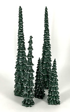 Christmas village evergreen Pine Trees Set Of 5 Tall Skinny W Snow picture