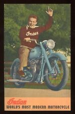 INDIAN. World's Most Modern Motorcycle.  Linen Advertising Postcard picture