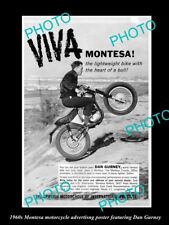 OLD LARGE HISTORIC PHOTO OF 1960s MONTESA MOTORCYCLE ADVERT POSTER DAN GURNEY picture