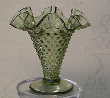 Vintage Fenton Ruffled Hobnail Colonial Green 4” Trumpet Bud Vase Olive green picture