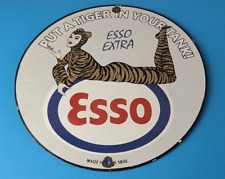 Vintage Esso Gasoline Porcelain Tiger Suit Gas Service Station Auto Tank Sign picture