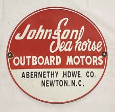 VINTAGE JOHNSON MOTORS 12” PORCELAIN SIGN CAR GAS OIL GASOLINE AUTOMOBILE picture