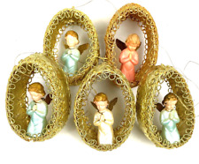 Vintage Christmas Diorama Ornaments Angel Gold Ribbon Foil Handmade 2