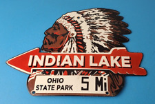 Vintage Indian Lake Sign - State Park, Gas Motor Oil Pump Porcelain Indian Sign picture