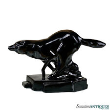 Mid-Century Art Deco Black Porcelain Fox Wolf Figural Sculpture picture