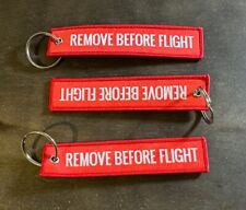 3 PACK Lot REMOVE BEFORE FLIGHT KEYCHAIN |  MADE in USA durable red canvas pilot picture