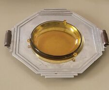 Art Deco chrome serving tray with amber glass bowl, bakelite handles picture