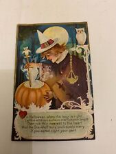 1911 Halloween Embossed Postcard Witch Stirring Potion Owl picture
