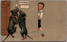 1910 German Comic Greetings Postcard - Two DACHSHUND DOGS Ringing Doorbell picture