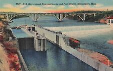 Minneapolis MN Minnesota, Ford Bridge US Government Dam & Locks Vintage Postcard picture