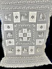 Antique Italian Tape Lace Tablecloth With Figural Scenes of Months 88x64 Inches picture