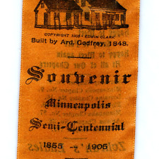 1905 Minneapolis, MN Ard Godfrey Oldest House Souvenir Ribbon Masonic Zuhrah 7H picture