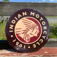Indian Round Logo Motorcycles Vintage Sign Tin Metal Wall Garage Rustic picture