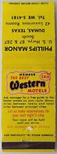 Columbia Matchbook Phillips Manor Dumas Texas TX Best Western Motel Front Strike picture