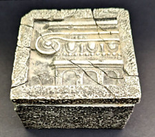 Ceramic Stone Trinket Jewelry Box Gray Inset Lid Ancient  Art 2.5x4.25x4.25 picture