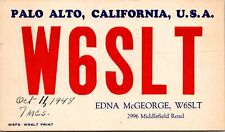 Vtg Ham Radio CB Amateur QSL QSO Card Postcard CALIFORNIA PALO ALTO W6SLT 1948 picture