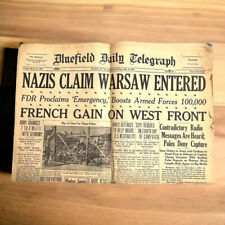 VINTAGE SEPTEMBER 9/9/1939 FDR NEWSPAPER  WARSAW World War 2 Warsaw Front Page picture
