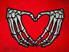 New Skeleton Hand Heart Cut Out Embroidered Motorcycle Biker Iron On Patch picture
