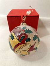Vintage Chase Signed Hand Painted Glass Christmas Ornament Decorative Bell/Holly picture