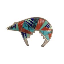 Native American Sterling Silver Multi Stone Overlay Bear Pin picture