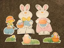 Vtg Hallmark Easter Die Cut 1974 Lot Mr & Mrs Bunny and Chick Painting Egg W19 picture