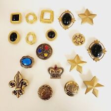 Vintage Roman 80's Coin Gold Tone Pearl Black Cabochon Button Covers 18 pc Lot picture