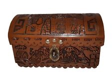 Artisan Tooled Leather Box Wooden Storage Jewelry Treasure Peru Machu Picchu  picture