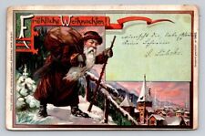 c1905 Old World Brown Santa Claus Walking Hill Village Christmas P674 picture