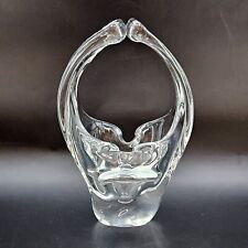 Murano Art Glass Basket Split Handle Hand Blown Clear Art Glass Vintage Abstract picture