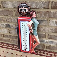 Harley Davidson Pinup Girl Metal Thermometer Shop Garage Bar Man Cave Oil Gas picture