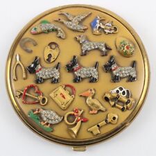 Foster Lucky Charms Compact Mirror 17 charms Vintage 1930-40s Rhinestone Enamel picture