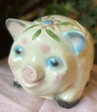 Vintage Floral Piggy Coin Bank Cute Pig Cottage Country Farm Decor  picture