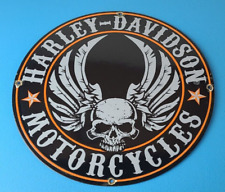 Vintage Harley Davidson Motorcycle Sign - Skull & Wings Gas Pump Porcelain Sign picture