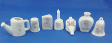 7 Vintage Precious Moments 1989 & 90s miniatures Jar. Thimble, Book, Bell & more picture