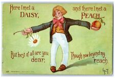 1910 Man With Daisy Flowers And Peach Washington DC Posted Antique Postcard picture