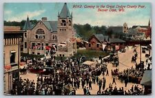 Beaver Dam Wisconsin~Crowd Coming to Great Dodge County Fair~Main Street~c1910 picture