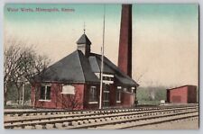 Water Works Minneapolis KS Postcard Vtg Postcard 1937 Railroad Tracks picture